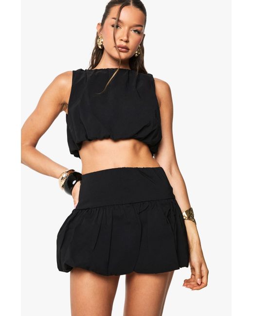 Boohoo Black Bengaline Bubble Puffball Mini Skirt