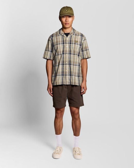 Lyle & Scott Gray Short Sleeve Linen Blend Check Shirt for men