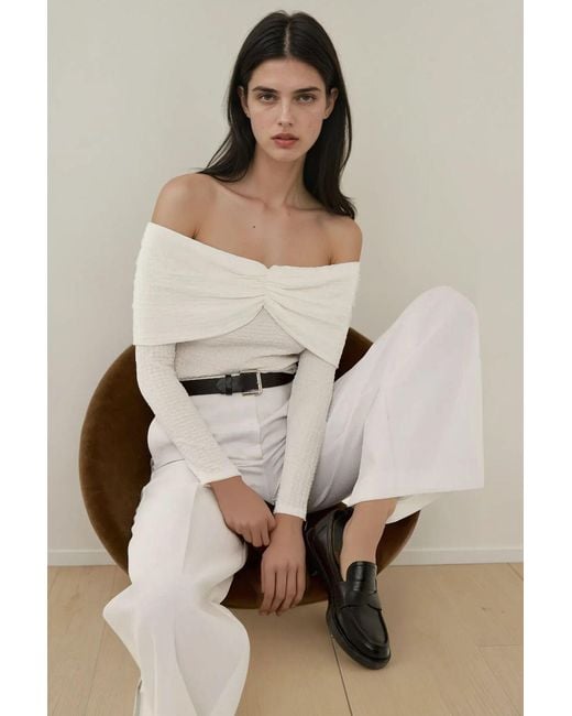Hiccup Natural Off Shoulder Textured Top