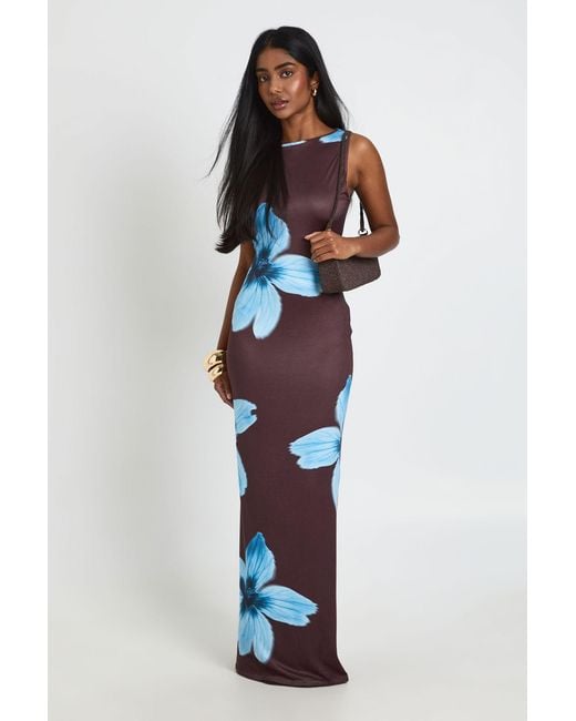 Boohoo Brown Basic Slash Neck Super Soft Maxi Dress