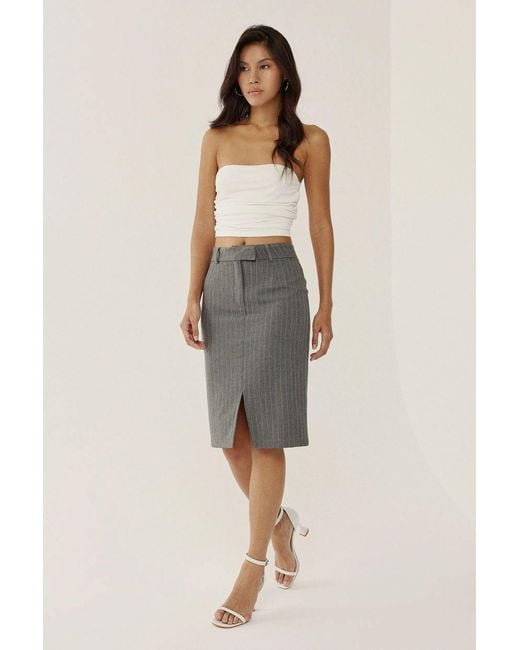 Hiccup Gray Striped Midi Skirt