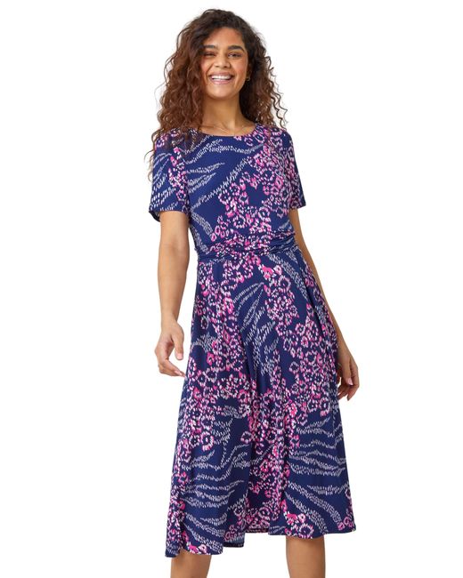 Roman Purple Textured Animal Print Stretch Dress