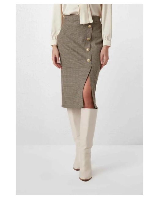 GUSTO Brown Houndstooth Skirt With Buttons