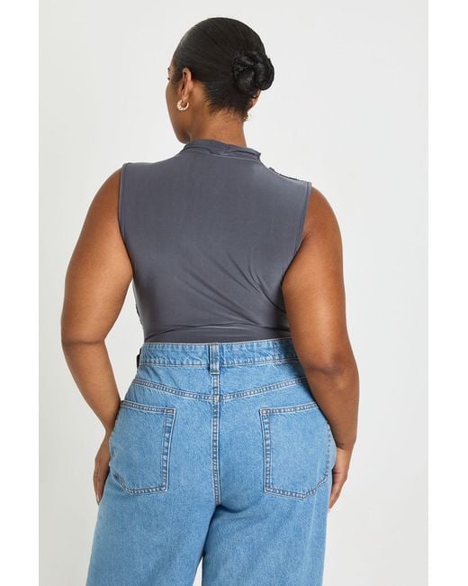 Boohoo Blue Plus Ruched Drape Trim Sleeveless Bodysuit
