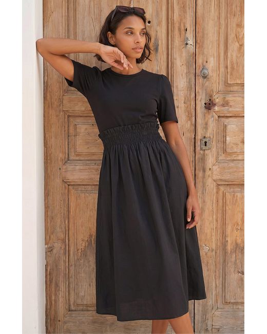 D.u.s.k Brown Shirred Waist Midi Dress