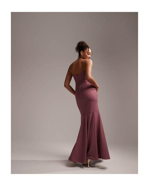 ASOS Brown Bridesmaid Crepe Strappy Fishtail Maxi Dress