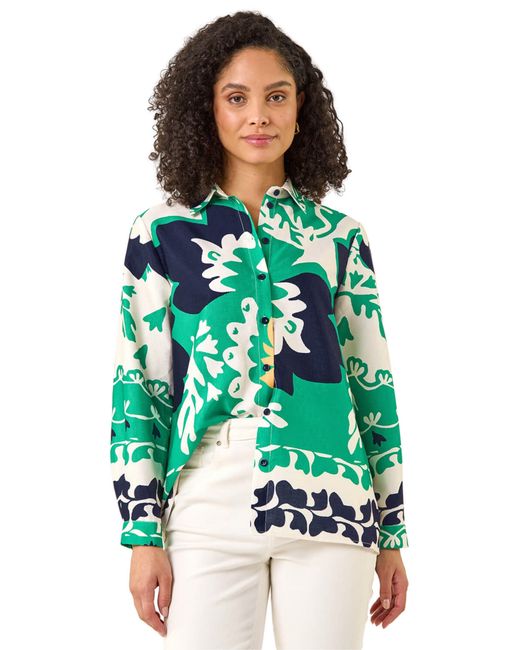Roman Green Border Print Buttoned Shirt