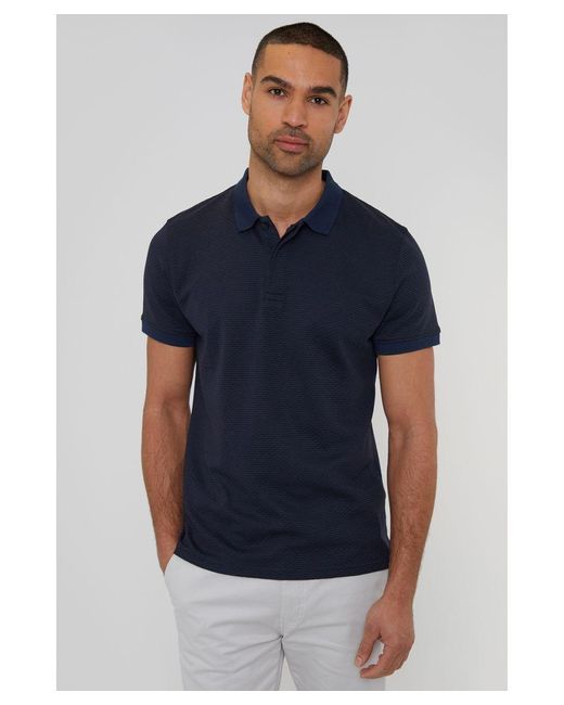 Threadbare Blue 'Donora' Textured Cotton Rich Polo Shirt for men