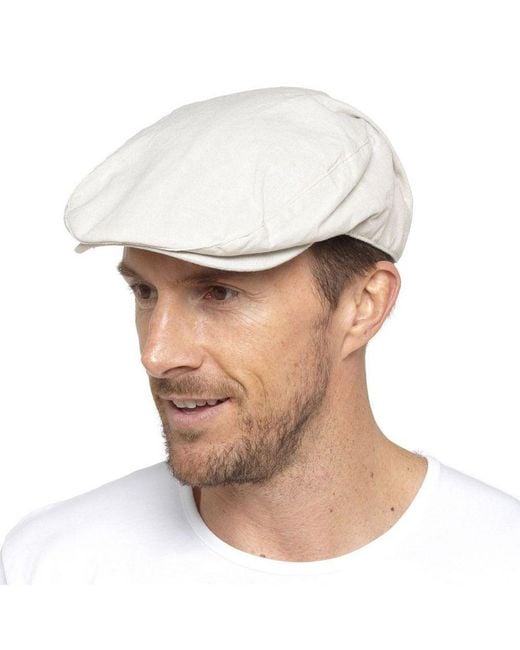 Sock Snob White Linen Flat Cap for men