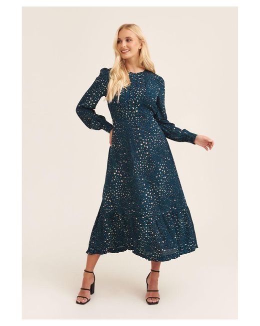 Gini London Blue Leopard Print Long Sleeve Maxi Dress