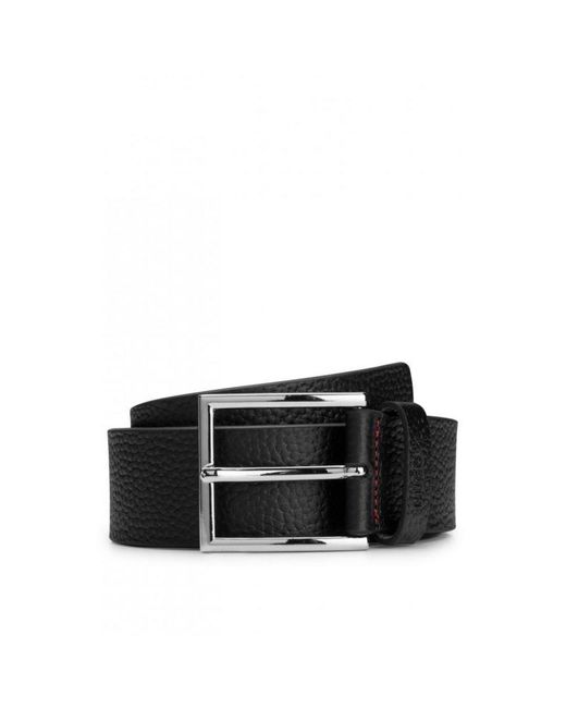 HUGO Black Giaspo Grained-Leather Belt With Logo-Stamped Keeper for men