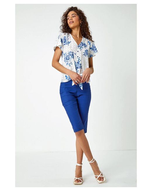 Roman Blue Knee Length Stretch Shorts