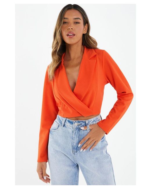 Quiz Orange Cropped Tailored Blazer