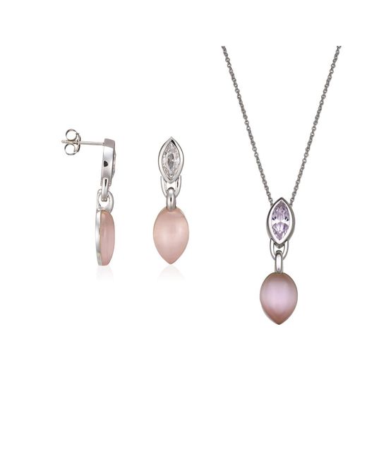 Orphelia Metallic 925 Sterling Set: Chain-Pendant + Earrings