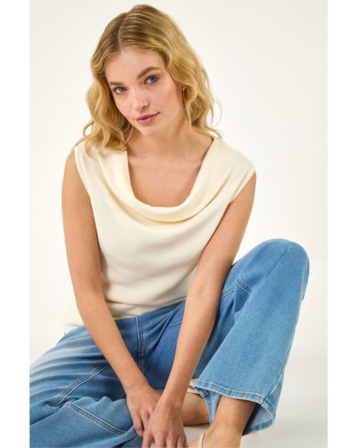 D.u.s.k Blue Knitted Cowl Neck Top