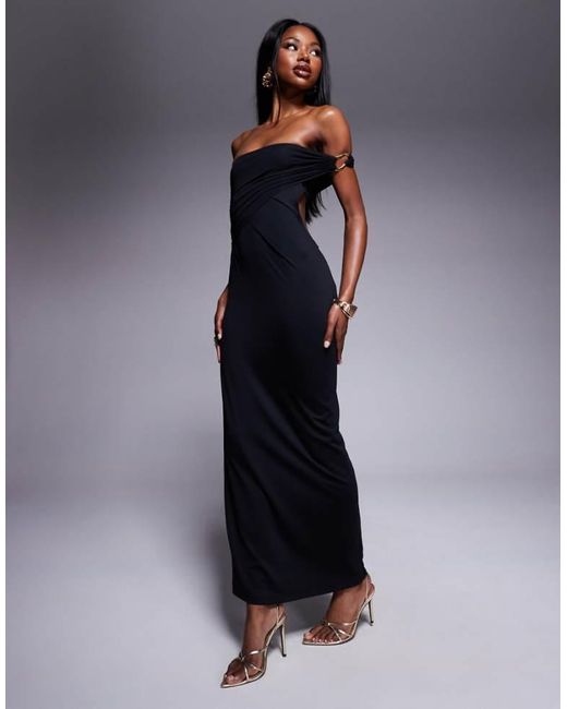 ASOS Blue Cut Detail Bandeau Maxi Dress With Hardware