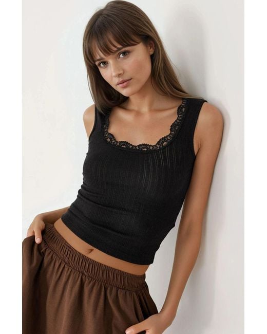 Busem Black Lace Detail U Collar Tank Top