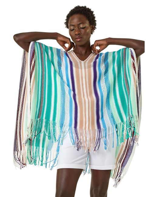 Roman Blue Multi Stripe Knit Poncho