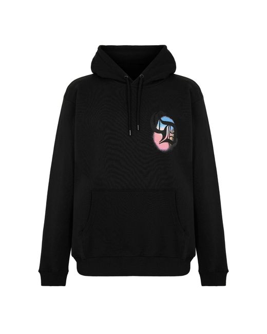 Criminal Damage Black Gothic Spray Detail Hooded Long Sleeve Sweatshirt for men