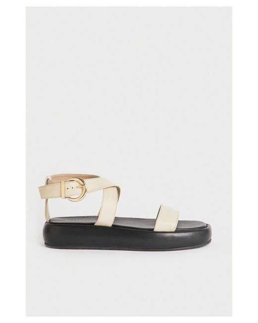 Warehouse White Real Leather Wrap Around Ankle Chunky Sandal