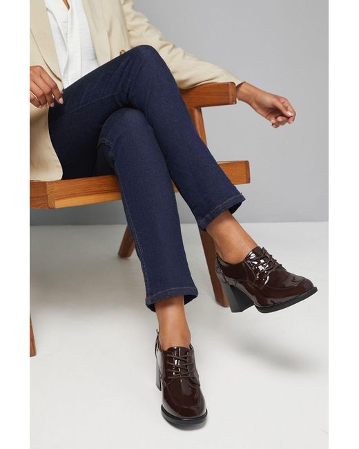 Wallis Blue Wide Fit Dante Lace Up High Block Heeled Loafers