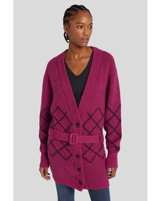 7 For All Mankind Red Ladies Diamond Stitch Cardigan Sweater