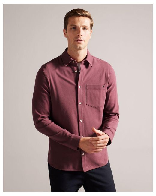Ted Baker Red Leyland Long-sleeved Cotton Jersey Shirt for men