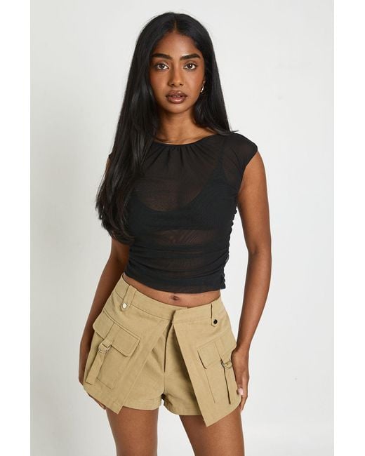 Boohoo Black Mesh Ruched Sleeveless Top
