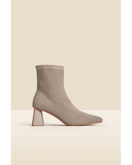 Sosandar Natural Camel Angled Heel Knitted Sock Boots