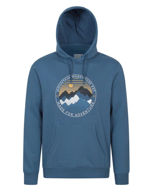Mountain Warehouse Blue 'Circular Sunset Mountain' Graphic Hoodie With Kangaroo Pocket Pullover Cotton for men