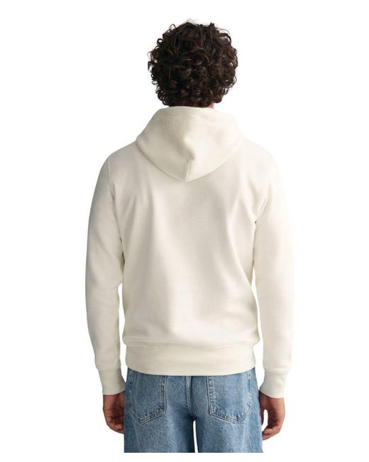 Gant White Regular Fit Shield Logo Pullover Hoodie for men