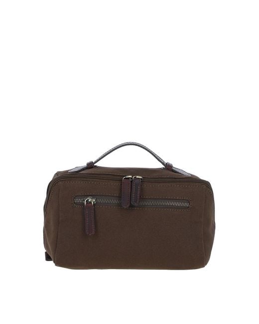 Fenland Sheepskin Brown Real Leather X Canvas Washbag for men