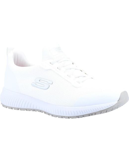 Skechers White Squad Slip Resistant Lace Up Safety Trainers