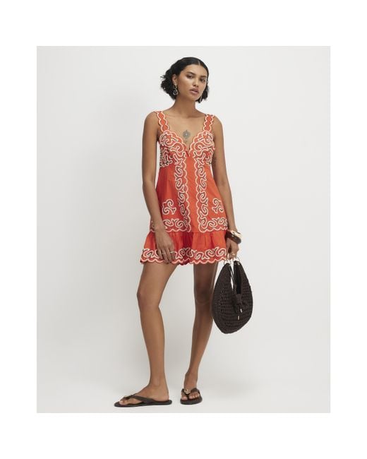 River Island Mini Dress Cotton Embroidered Beaded