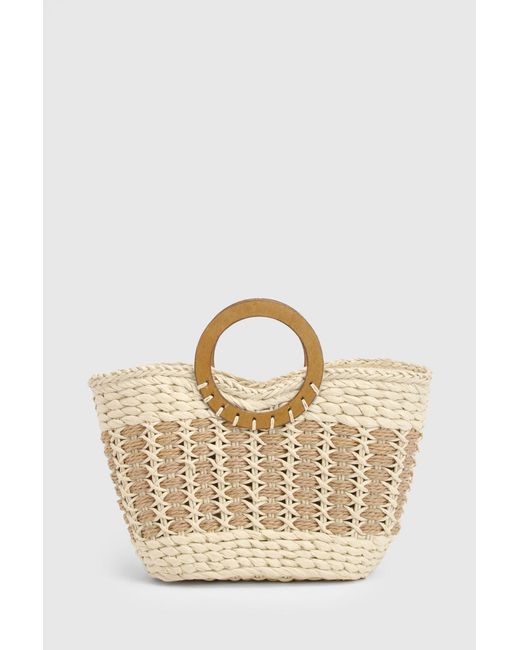 Boohoo Blue Basket Weave Round Handle Grab Bag