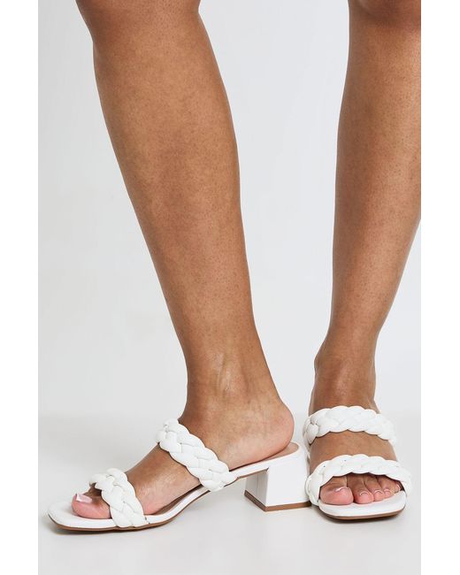 Boohoo White Wide Fit Plait Block Heeled Mules