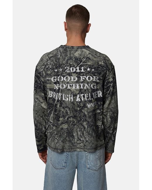 Good For Nothing Green Long Sleeve Waffle Camo Tee for men
