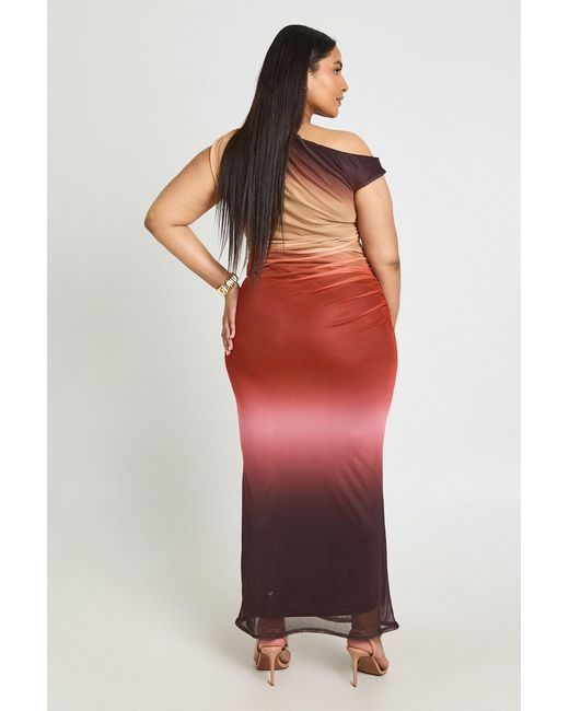 Boohoo Red Ombre Mesh Asymmetric Maxi Dress