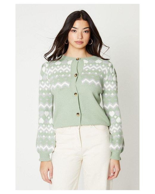 Oasis Green Button Front Print Sleeve Cardigan