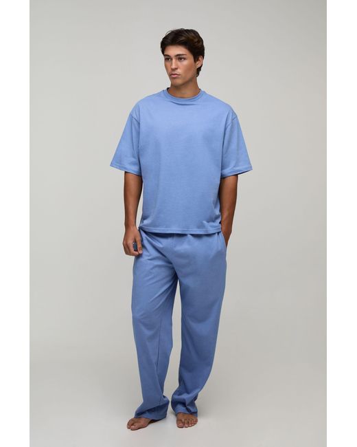 BoohooMAN Blue Loungewear Oversized T-Shirt And Straight Leg Lounge Set for men