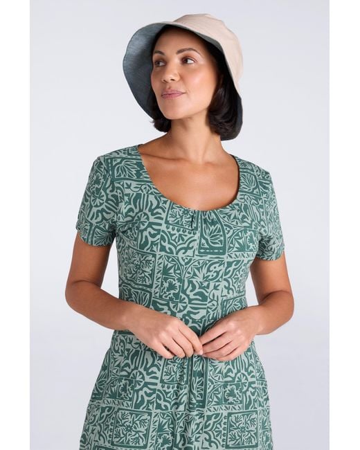 Mountain Warehouse Green Orchid Patterned Uv Summer Dress With Side Pockets Holiday Beach Cotton