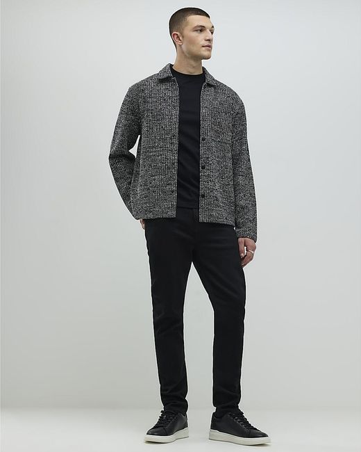 River Island Gray Shacket Regular Fit Textured Collared for men