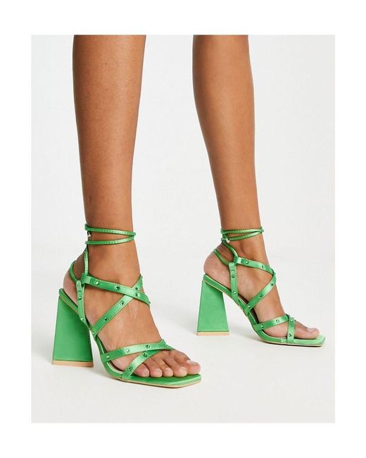 Raid Green Elinora Block Heel Sandals With Stud Embellishment