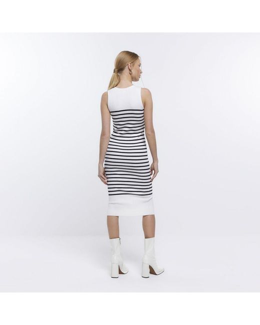 River Island White Bodycon Midi Dress Petite/ Stripe Viscose