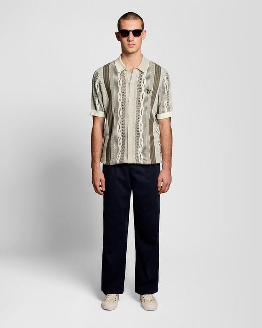 Lyle & Scott Natural Jacquard Knitted Polo Shirt for men