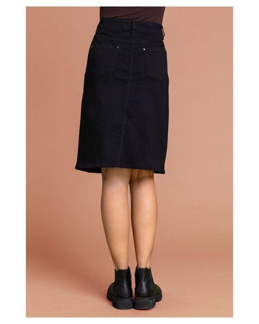 Roman Black Cotton Denim Stretch A Line Skirt