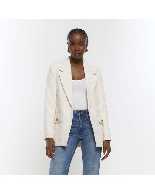 River Island Blazer Boucle in White Lyst UK