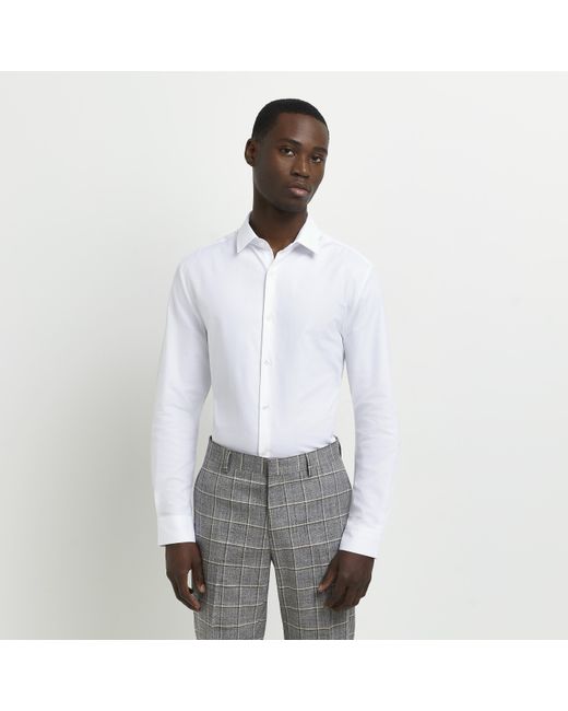 River Island White Slim Fit Easy Iron Shirt for men