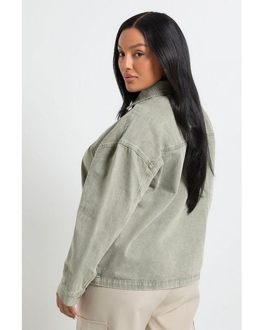 Boohoo Green Plus Washed Denim Jacket