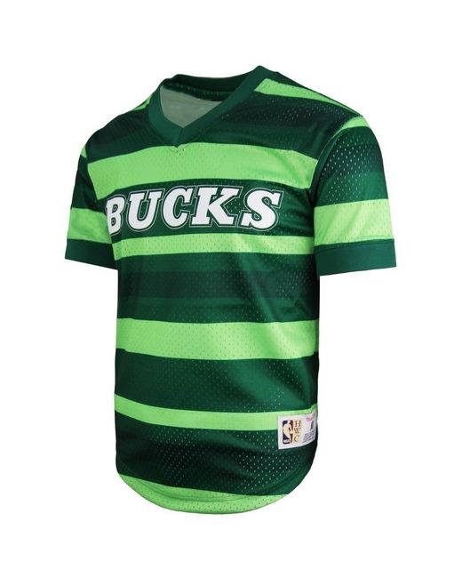Mitchell & Ness Green Nba Bucks Wordmark Mesh T-Shirt for men